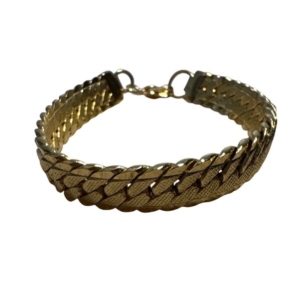 Gold Tone Herringbone Chain Bracelet With Lobster Clasp 6" Vintage - Picture 1 of 11